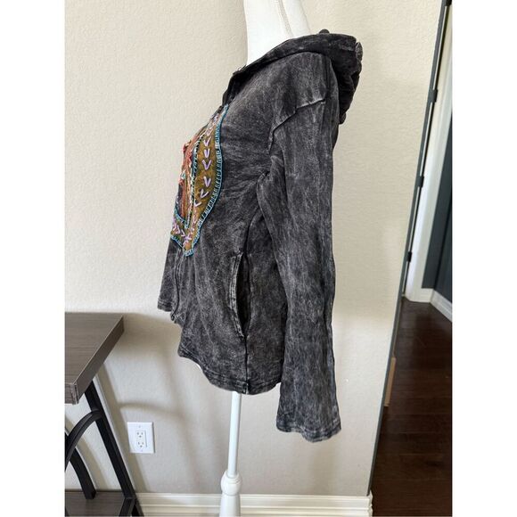 Embroidered Peace Sign Full Zip Hooded Long Sleeve Shirt Medium - Picture 4 of 5